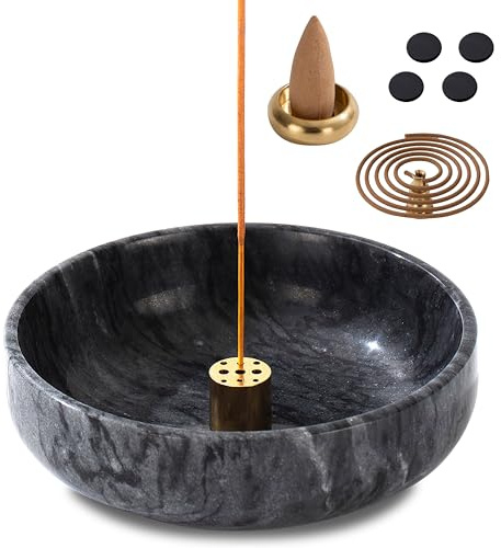 5.91 INCH Large Incense Holder, 6 in 1 Marble Incense Burner - Incense Holder for Sticks and Backflow Incense, Sage Sticks - Palo Santo Holder, Cone Incense, Candy Bowl, Mosquito Coil Holder