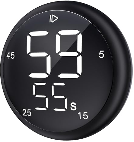 Küchen Smart Produktivität Timer, Magnetischer Digitial, Schreibtisch Timer im Klassenzimmer, ADHD für Kinder, Countdown mit 5 15 25 45 Mins Shortcut Einstellung (schwarz)