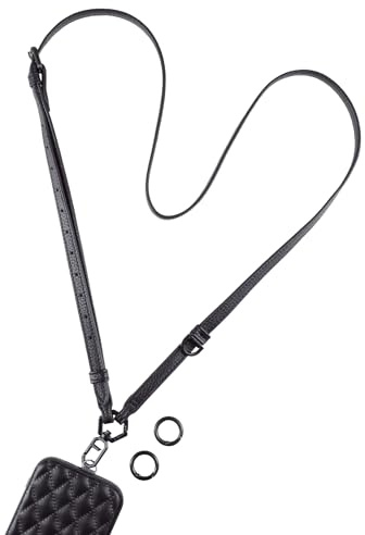 AHABIPERS Handykette Universal, PU Leder Handy Kette, Verstellbarer Crossbody Umhängeband, Riemen zum Umhängen Kompatibel mit iPhone/Samsung/Jedem Handy/Schlüssel/Handtasche/Tasche/Geldbörse-Schwarz