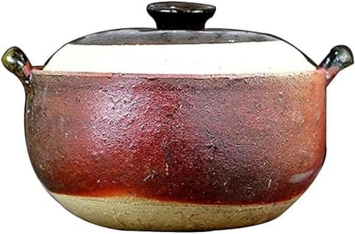 Olla caliente de cerámica, cacerola con tapa, cazuela tradicional de barro antigua, recipiente pequeño y redondo de barro hecho de loza, olla arrocera para fideos esteágicos, 2,5 L