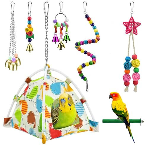 Vogelschaukel-Set für Vögel, Spielzeug für Vogelkäfig, Vogelleiterschaukel, 7 Stück, Spielzeug für Nymphensittiche, Kauspielzeug und Pjar Puzzle