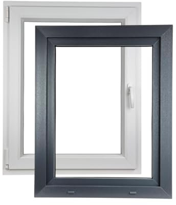 ALUCON Fenster 800x1000 mm – Kunststofffenster 80x100 cm – Flügelfenster Innen Weiß/Außen Anthrazit – DIN Links