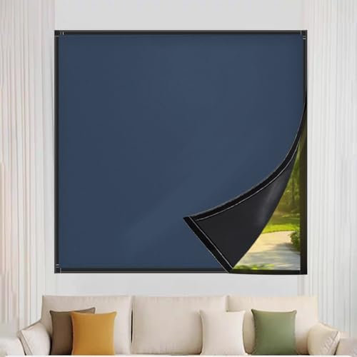 sans Perçage Store Occultant 150 x 200 cm, Portable, Protection Soleil, Imperméable, Ajustable et Amovible Opaque Thermique Store Enrouleur avec Ruban adhésif pour Grenier, Bleu