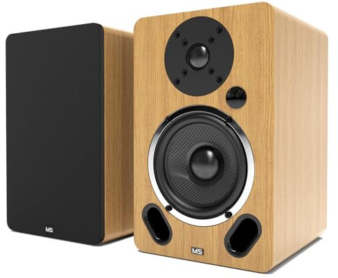 AZATOM Bookshelf Speakers | Bluetooth | 5” Carbon Fibre driver & Silk Tweeter | 24bit DAC Built-in | Perfect for Streaming Music, Gaming, Vinyl Turntable, HiFi, Home Theatre Equinox M5 (Oak)