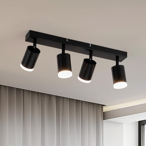 Gr4tec Spotlights Ceiling Lights 4 Way, Black Ceiling Light Fittings, Rotatable Kitchen Ceiling Light, GU10 Spotlight Bar, Modern Ceiling Light Indoor for Bedroom Living Room, Bulb Not Included