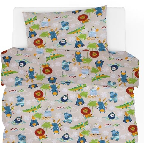 Hans-Textil-Shop Kinderbettwäsche Baumwolle - Bettwäsche, Kinder, Baby, Mädchen, Jungen, Kinderbett, Babybett (Tiere am Strand Beige, 135x200 cm + 80x80 cm)
