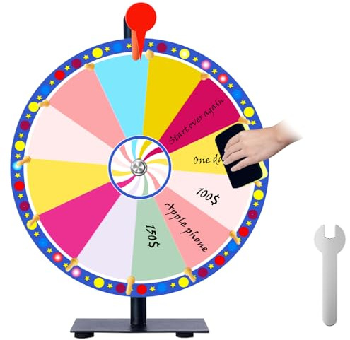 JIANFA 30,5 cm großes Preisrad, robustes Drehrad mit Radiergummi, 12 Steckplätze, Farb-Roulette-Spinnrad für Gewinn-Glücksspiele, Karneval, Spinnspiel, Party, Pub