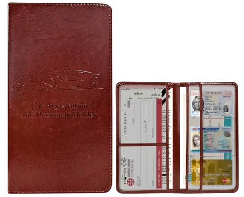 Ohleats Kfz-Zulassungshalter, Leder-Handschuhfach, Lizenz-Brieftasche, Hülle mit Magnetverschluss, Auto-Dokumente, Organizer, Kartenhalter für Damen, Autozubehör (Braun)