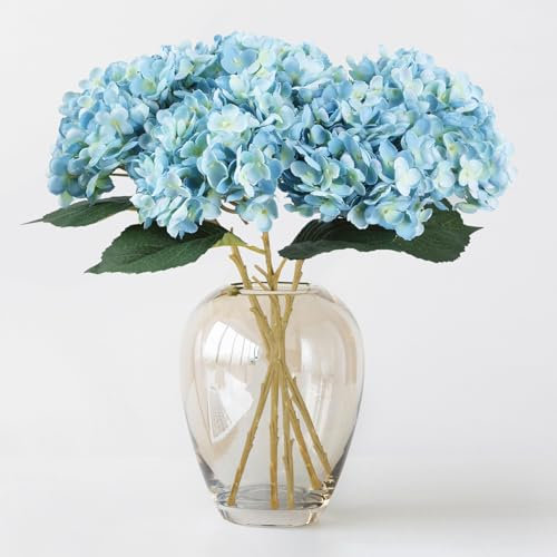VYZXZAF Lot de 5 fleurs d'hortensia artificielles en soie synthétique avec tiges pour arrangements d'intérieur et d'extérieur, décoration de fête de mariage (bleu foncé, 52,1 cm)