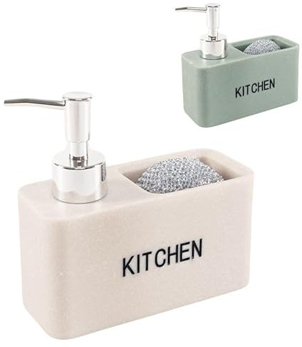 ROCKING GIFTS Dispensador de Jabon de Cocina con Estropajo x2 Colores 14x14 cm