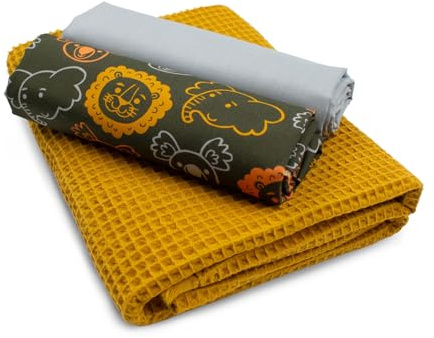 VmG-Store Waffelpique + Baumwollstoff Set farblich abgestimmt Waffel Stoff 100% Baumwollstoff Tex Standard 100 (Safari Tiere Dunkelgrün Set21)