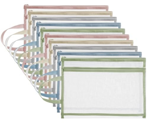 10 Pack Colored Mesh Zipper Pouch Bags, A4 Double-Layer Toy Storage Bags with Zipper Nylon Puzzle Building Blocks See Through Mesh Bag for Home School Office Game, Style 1