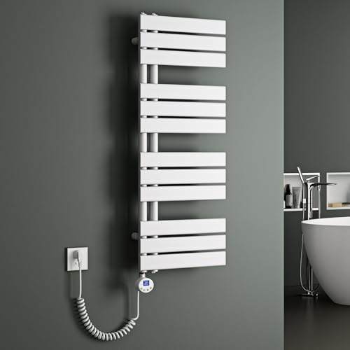 Mai & Mai Radiador Eléctrico de Baño 104x40 cm, Blanco, 800W, Toallero Calentador de Toallas, Diseño Moderno
