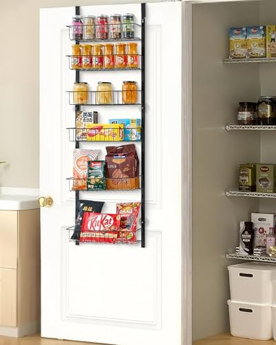 VEVOR Over the Door Pantry Organizer, 6-Tier Pantry Organization and Storage, Heavy-Duty Steel Hanging Spice Rack, Adjustable Wall Seasoning Shelves, for Home Kitchen Laundry Room Bathroom, Black