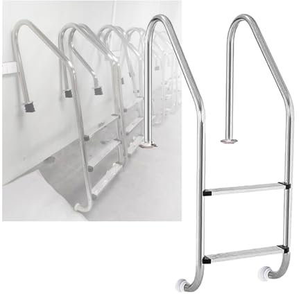 Swimming Pool Ladder, Pool Pedal Step with Curved Handrails, Stainless Steel Pedal Step 2 Steps,for Outdoor Pool Water Park Fish Pond(Drilling,2-Steps1.5mm)