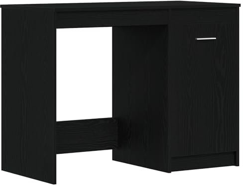 Scrivania moderna in rovere nero con cassetto - Postazione di lavoro interna elegante compatta 100 x 50 cm in legno ingegnerizzato perfetta per arredamenti da casa e gaming, tavolo rettangolare minim