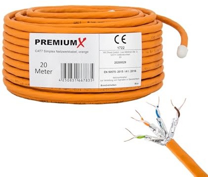 Premium X CAT 7 Netzwerkkabel 20m LAN Kabel Simplex Kupferkabel Ethernet Datenkabel S/FTP PiMF PoE Eca Kat7 Verlegekabel Installationskabel für müheloses Verlegen