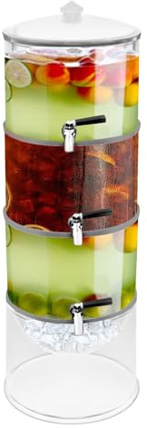 Dispensador de bebidas de 3 niveles, 4 L, cubo de refrigeración de acrílico, dispensador de limonada, apilable, con grifos, depósito de agua, dispensador de zumo para fiestas, camping