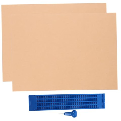 MOTHNUR Kit Di Scrittura Braille Robusto Piastra in Plastica 27 Linee 30 Celle, Stilo e 3 Fogli Di Esercizio, Lavagna Riutilizzabile Portatile Per Non Vedenti, Ausilio Per Studio e Pratica Quotidiana