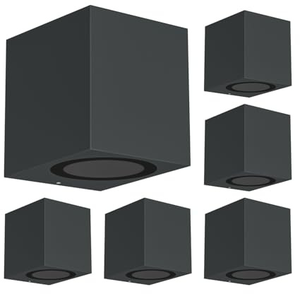 ledscom.de 6x Wandleuchte ALSE für außen, IP54, Downlight, anthrazit matt, eckig, 1x GU10 max. 35W