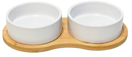 Nobby Hunde Futterbar Holz BAMBASSO S 28,5 x 15 x 5,5 cm, 2 Näpfe Ø12x4,5 cm, 2x250 ml