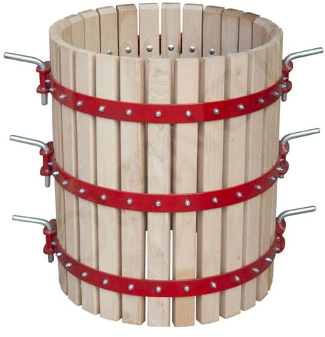 Generico Jaula para prensa de madera de haya, 40 cm de diámetro interior, 55 cm de altura, con bandas metálicas rojas, fabricada en Italia