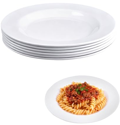 Veliber vita tallrikar set om 6 stycken 23 cm melamintallrikar, återanvändbara pastatallrikar, runda mattallrikar, lätta tallrikar, desserttallrikar, okrossbara, perfekta för camping, picknick