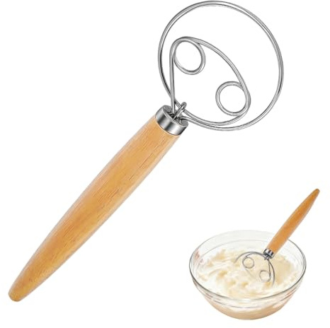 LACHT Frusta Danese Per Impasto In Acciaio Inossidabile - Stile Olandese Per Pane - Miscelatore Manuale Con Manico In Legno - Strumenti Da Cucina