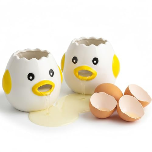 2er-Pack Eiertrenner, niedliches Küken, Keramik-Eigelb-Trenner, Werkzeug, lustig, praktisch, Küchenhelfer, spülmaschinenfest (gelb)