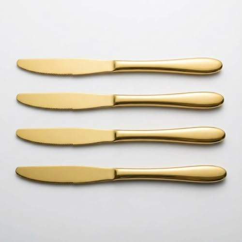 l&j Set 4 Coltelli da Bistecca Seghettati in Acciaio, Oro, Lama 11 cm