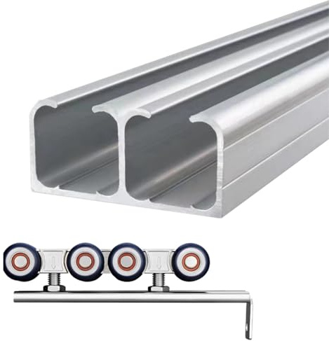 Kit per porta scorrevole a scomparsa, binario e binario in alluminio, 8 ruote a rullo in nylon per armadio/armadi, hardware bifold da 260 cm, sistema di porte scorrevoli