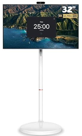 XDTIME 32-Inch Mobile Portable Smart TV with 4K UHD Ultra HD touch display, Android OS 8G RAM+128G Storage, Detachable 4K Webcam, Rotatable Stand for Indoor/Outdoor Movie, Video Call, Gaming