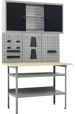 Générique Établi avec 3 Panneaux muraux et 1 Armoire,Quincaillerie,Accessoires de quincaillerie,Organisation & Rangement d'outils,Établis,3053431