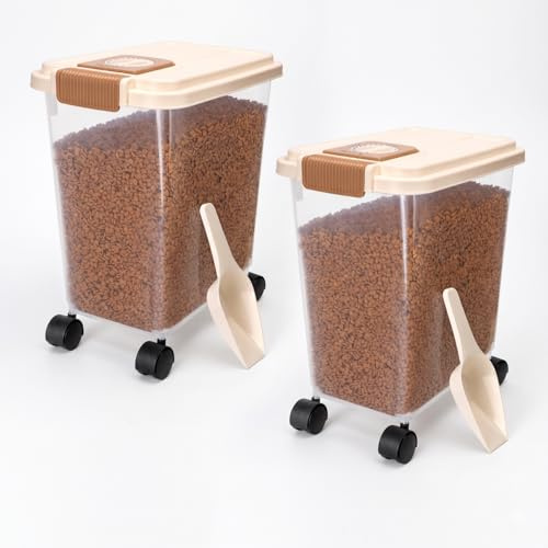 Nobleza 2* Contenedor de Pienso para Mascotas 20L, con Ruedas, Tapa Abatible, Cuchara y Marcador de Fecha, Caja Hermética Transparente para Perros y Gatos