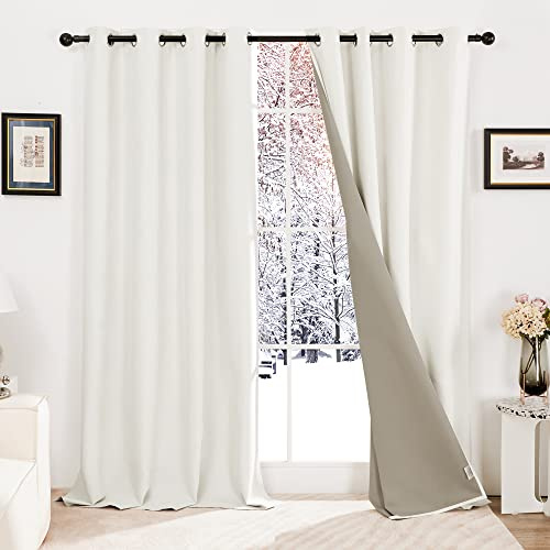 Deconovo Lot de 2 Rideau Occultant Isolant Thermique Anti Froid, Oeillet en Lin Effet, Blanc, Rideaux pour Petites Fenêtres, 117×138 CM