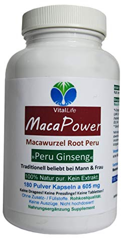 MACA 180 Wurzel Pulver Kapseln aus Peru für Mann & Frau. Natur pur KEIN Extrakt NICHT hochdosiert OHNE Zusatzstoffe OHNE Füllstoffe. 26625-180