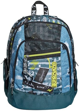 Seven Rucksack, Backpack für Schule, Uni & Freizeit, Geräumige Schultasche für Teenager, Mädchen, Jungen, Gepolsterter Schulranzen; mit Laptopfach -Advanced U.Rock, blau