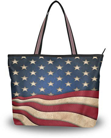 BKEOY große Damen-Hand-Schultertasche, Amerika, 4. Juli, Stern, Artikel, Flagge, Tote, Reißverschluss, Shopper, Organizer, Gepäck, Mehrfarbig - multi - Größe: Medium