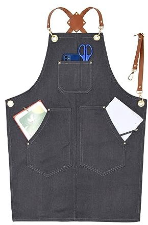 Nanxson Unisex Arbeitsschürze Werkzeugschürze Herren Damen Denim Schutzkleidung Latzschürze für Friseur, Koch, Tischler，Garten, Keramik, Werkstatt, Garage CF3107 (E-Grau, eine Size)