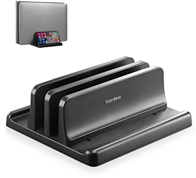 VAYDEER Support Vertical 4 en 1 pour Ordinateur Portable, 2 emplacements Compatible avec MacBook/iPad/PC jusqu'à 17,3 Pouces - Noir
