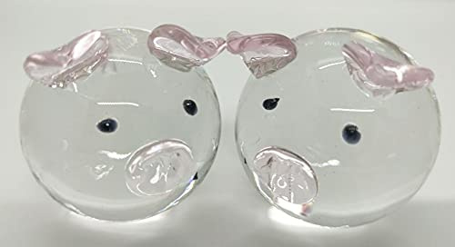 ChenXi Crystal Glass Couple Pig Ornament Lovers Pink (2 Pigs)