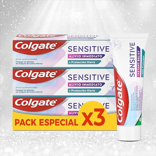 Colgate Sensitive Alivio Inmediato Pasta de Dientes, 3 Uds x 75ml, Dentífrico de Protección Diaria, Pasta Dental para Dientes Sensibles, Sella y Repara Áreas Sensibles