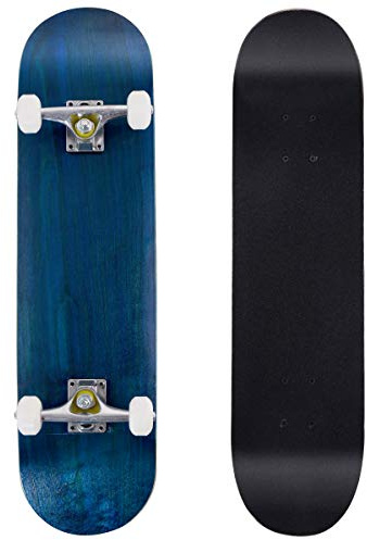 GYMAX Skateboard Legno per Principianti, Tavola in 7 Strati Acero, Staffa Lega Alluminio, PU Ruote, Double Kick Standard 79x20 cm, Superficie Antiscivolo, Longboard per Bambini/Adolescenti/Adulti, Blu