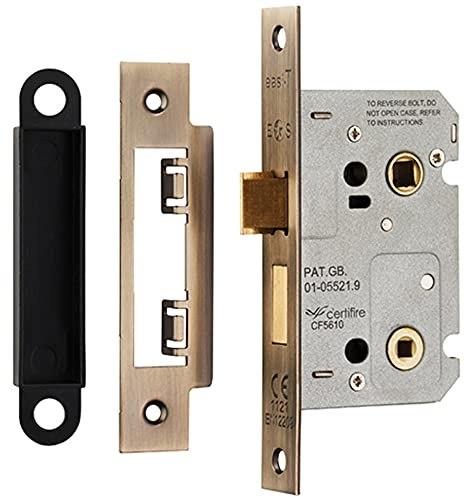 Locking Bathroom Door Sashlock Latch - Square Forend - 64mm - Antique Brass | Thumb Turn Bathroom Door Lock and Latch - Secure WC Privacy Sashlock - Available in Multiple Finishes