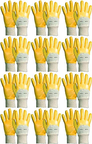 Novatool 24 Paar Nitrilhandschuhe Herren I Größe 8 I Nitril | Gelb I EN388:2016 3111X I Arbeitshandschuhe ölbeständig Schutzhandschuhe Rosenhandschuhe Kateenhandschuhe