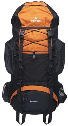 Teton 55L Scout Internal Frame Backpack for Hiking, Camping, Backpacking, Travel, Rain Cover Included, Burnt Orange