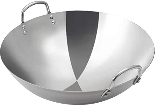 MNSSRN Edelstahl-Gas-Wok, Traditioneller Handhammer-Wok, Flachboden-Wok, Bratpfanne für asiatische Küche,80cm
