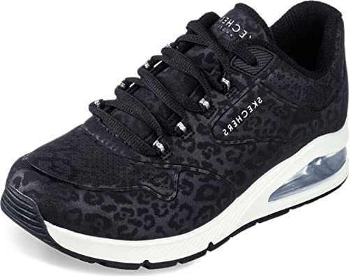 Skechers Damen UNO 2-in-Kat-Neato Sneaker, Black Tonal Leopard Print Durabuck/Mesh Trim, 37.5 EU