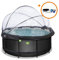 EXIT Toys Black Leather All-in-one Pool mit Multifunktionale Abdeckung, Sandfilterpumpe und Umfangreichem Zubehörset - ø360x122cm - Großer, Runder Rahmenpool - Extra tiefer Pool mit Leiter - Schwarz