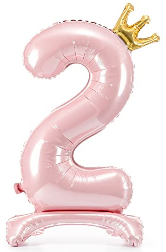 Folienballon Zahl 2 Rosa mit Krone stehend 84 cm Luftbefüllung